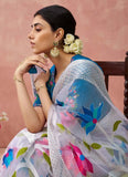Off White Organza Printed Woven Worked Designer Saree - women's fashion mart