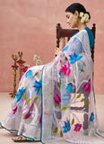 Off White Organza Printed Woven Worked Designer Saree - women's fashion mart