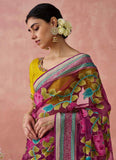 Rose Pink Organza Printed Woven Worked Designer Saree - women's fashion mart