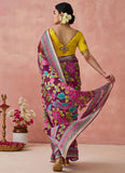 Rose Pink Organza Printed Woven Worked Designer Saree - women's fashion mart