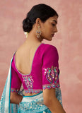 Light Blue Organza Printed Woven Worked Designer Saree - women's fashion mart