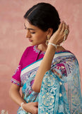 Light Blue Organza Printed Woven Worked Designer Saree - women's fashion mart