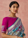 Light Blue Organza Printed Woven Worked Designer Saree - women's fashion mart