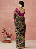 Black Organza Printed Woven Worked Designer Saree - women's fashion mart