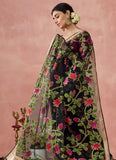 Black Organza Printed Woven Worked Designer Saree - women's fashion mart