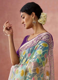 Mauve and Turquoise Organza Printed Woven Worked Saree - women's fashion mart