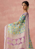 Mauve and Turquoise Organza Printed Woven Worked Saree - women's fashion mart