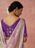 Mauve and Turquoise Organza Printed Woven Worked Saree - women's fashion mart