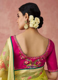 Yellow Organza Printed Embroidered Worked Designer Saree - women's fashion mart