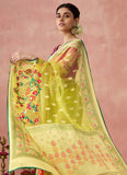 Yellow Organza Printed Embroidered Worked Designer Saree - women's fashion mart