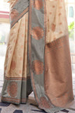 Cashmere Cream Handloom Katan Banarasi Saree - women's fashion mart