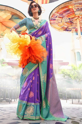 Silk Weave Purple Handloom Katan Banarasi Saree - women's fashion mart