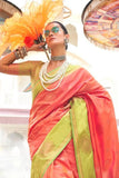 Pearl Peach Handloom Katan Banarasi Saree - women's fashion mart