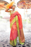 Pearl Peach Handloom Katan Banarasi Saree - women's fashion mart