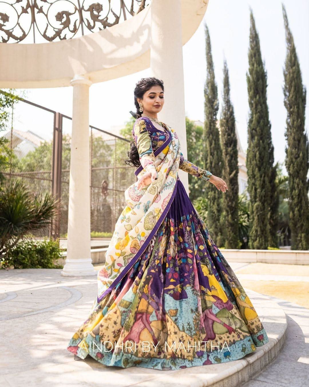 south indian Kalamkari Lehenga Choli SM-36 -Lehenga Choli Default Title women's fashion mart