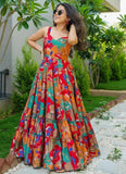 Colorful Rayon Designer Gown with Digital Print and Full Flare - women's fashion mart