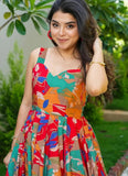 Colorful Rayon Designer Gown with Digital Print and Full Flare - women's fashion mart