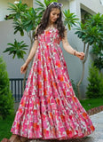 Pink Rayon Fully Stitched Fully Flared Designer Gown - women's fashion mart