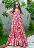 Pink Rayon Fully Stitched Fully Flared Designer Gown - women's fashion mart