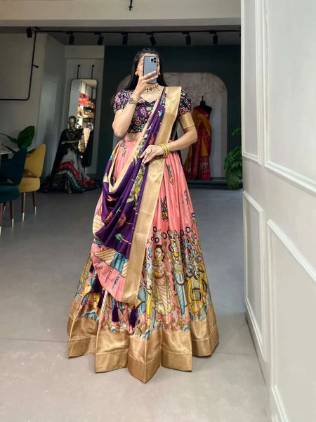 Dola Silk Kalamkari Printed Lehenga Choli Set - women's fashion mart