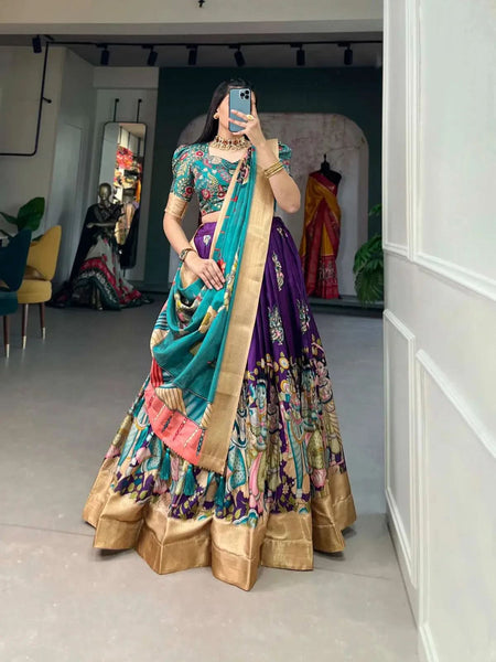Dola Silk Kalamkari Printed Lehenga Choli Set - women's fashion mart