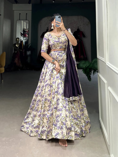 Attractive Floral Printed Silk Designer Lehenga Choli - women's fashion mart