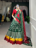 Impressive Green Tussar Silk Printed Lehenga Choli Set - women's fashion mart