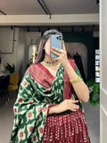 Pretty Maroon Tussar Silk Printed Foil Worked Lehenga Choli - women's fashion mart