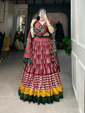Pretty Maroon Tussar Silk Printed Foil Worked Lehenga Choli - women's fashion mart