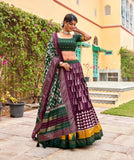 Wonderful Wine Tussar Silk Printed Foil Worked Lehenga Choli - women's fashion mart
