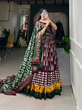 Wonderful Wine Tussar Silk Printed Foil Worked Lehenga Choli - women's fashion mart