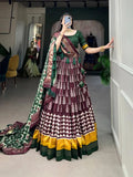 Wonderful Wine Tussar Silk Printed Foil Worked Lehenga Choli - women's fashion mart