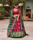 Dazzling Red Tussar Silk Patola Printed Foil Worked Lehenga Choli -Lehenga Choli Semi Stitched women's fashion mart