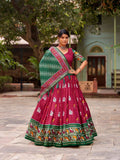 Dazzling Red Tussar Silk Patola Printed Foil Worked Lehenga Choli -Lehenga Choli Semi Stitched women's fashion mart