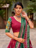 Dazzling Red Tussar Silk Patola Printed Foil Worked Lehenga Choli -Lehenga Choli Semi Stitched women's fashion mart