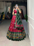 Dazzling Red Tussar Silk Patola Printed Foil Worked Lehenga Choli -Lehenga Choli Semi Stitched women's fashion mart