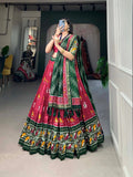 Dazzling Red Tussar Silk Patola Printed Foil Worked Lehenga Choli - women's fashion mart