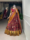 Lovely Maroon Tussar Silk Minakari Printed Lehenga Choli - women's fashion mart