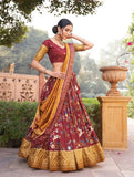 Lovely Maroon Tussar Silk Minakari Printed Lehenga Choli - women's fashion mart