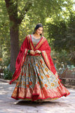 Fabulous Gray Tussar Silk Kalamkari Printed Foil Worked Lehenga Choli - women's fashion mart