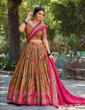 Marvelous Mustard Tussar Silk Kalamkari Printed Lehenga Choli - women's fashion mart
