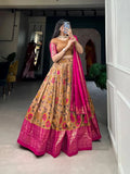 Marvelous Mustard Tussar Silk Kalamkari Printed Lehenga Choli - women's fashion mart