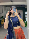 Incredible Orange Tussar Silk Patola Printed Lehenga Choli - women's fashion mart
