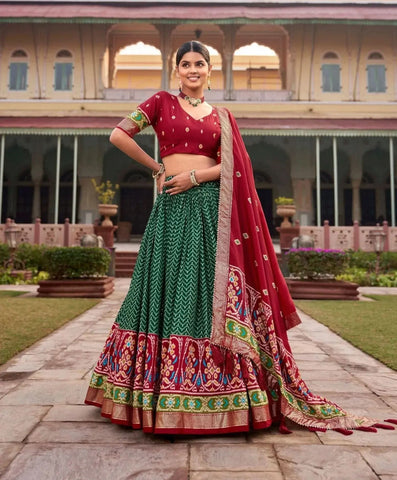 Gorgeous Green Tussar Silk Patola Printed Lehenga Choli - women's fashion mart