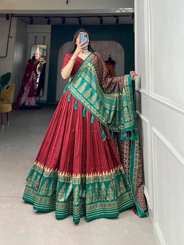 Outstanding Tussar Silk Printed Lehenga Choli Set - women's fashion mart