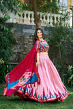 Precious Peach Tussar Silk Printed Foil Worked Lehenga Choli - women's fashion mart