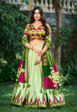 Pista Green Tussar Silk Printed Foil Worked Lehenga Choli - women's fashion mart