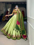 Pista Green Tussar Silk Printed Foil Worked Lehenga Choli - women's fashion mart