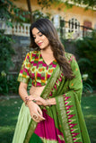 Pista Green Tussar Silk Printed Foil Worked Lehenga Choli - women's fashion mart