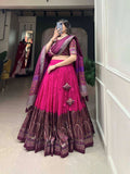 Precious Pink Tussar Silk Kashmiri Printed Foil Worked Lehenga Choli -Lehenga Choli Semi Stitched women's fashion mart